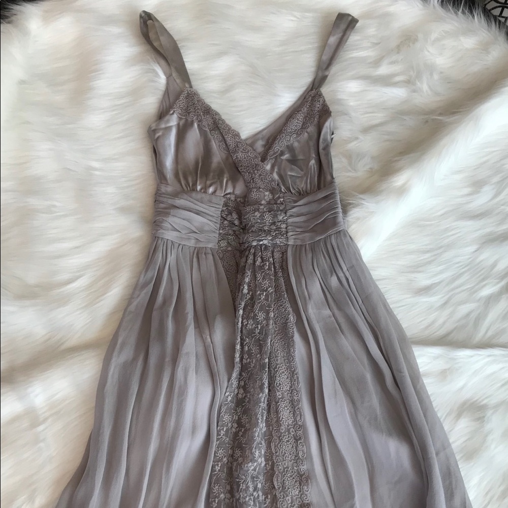 Anthropologie gray lace and chiffon midi dress